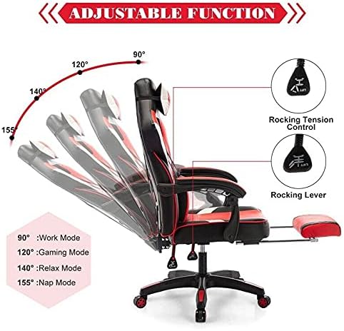 Ergonomic Massage Gaming Chair With Footrest