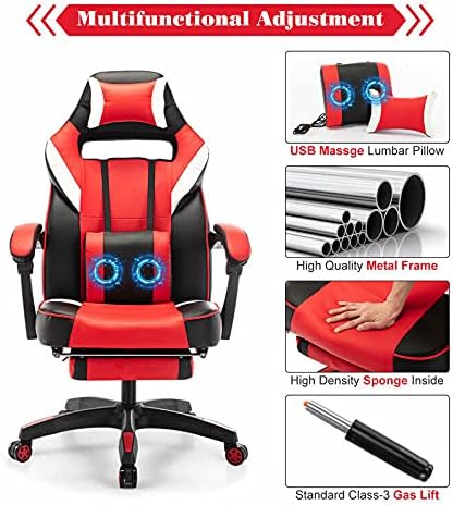 Ergonomic Massage Gaming Chair With Footrest