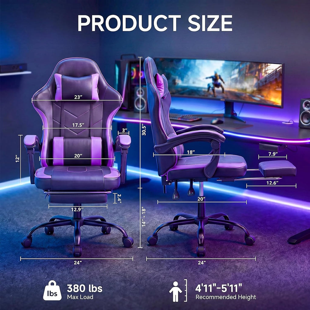 Reclining Gaming Chair With Footrest For Adults