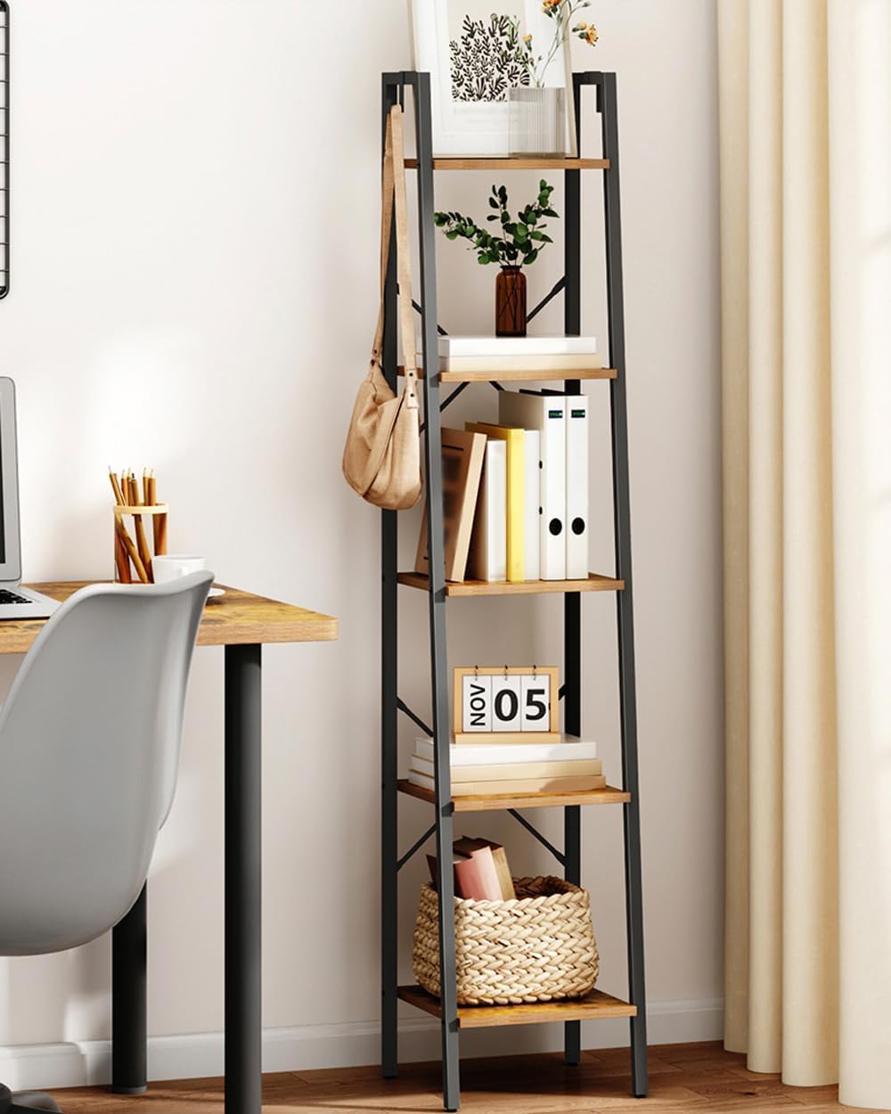 Freestanding Corner Ladder Storage Bookshelf