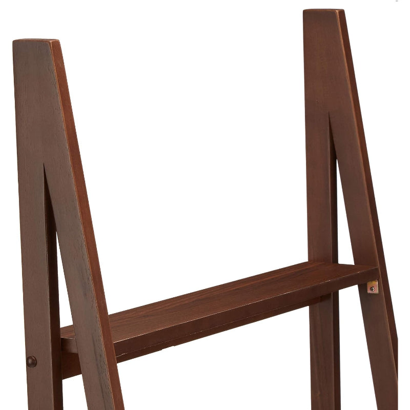 Solid Rubberwood 5‑Tier Ladder Bookshelf Organizer