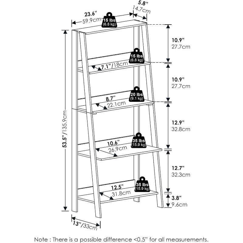 5‑Tier Open Ladder Display Storage Bookshelf