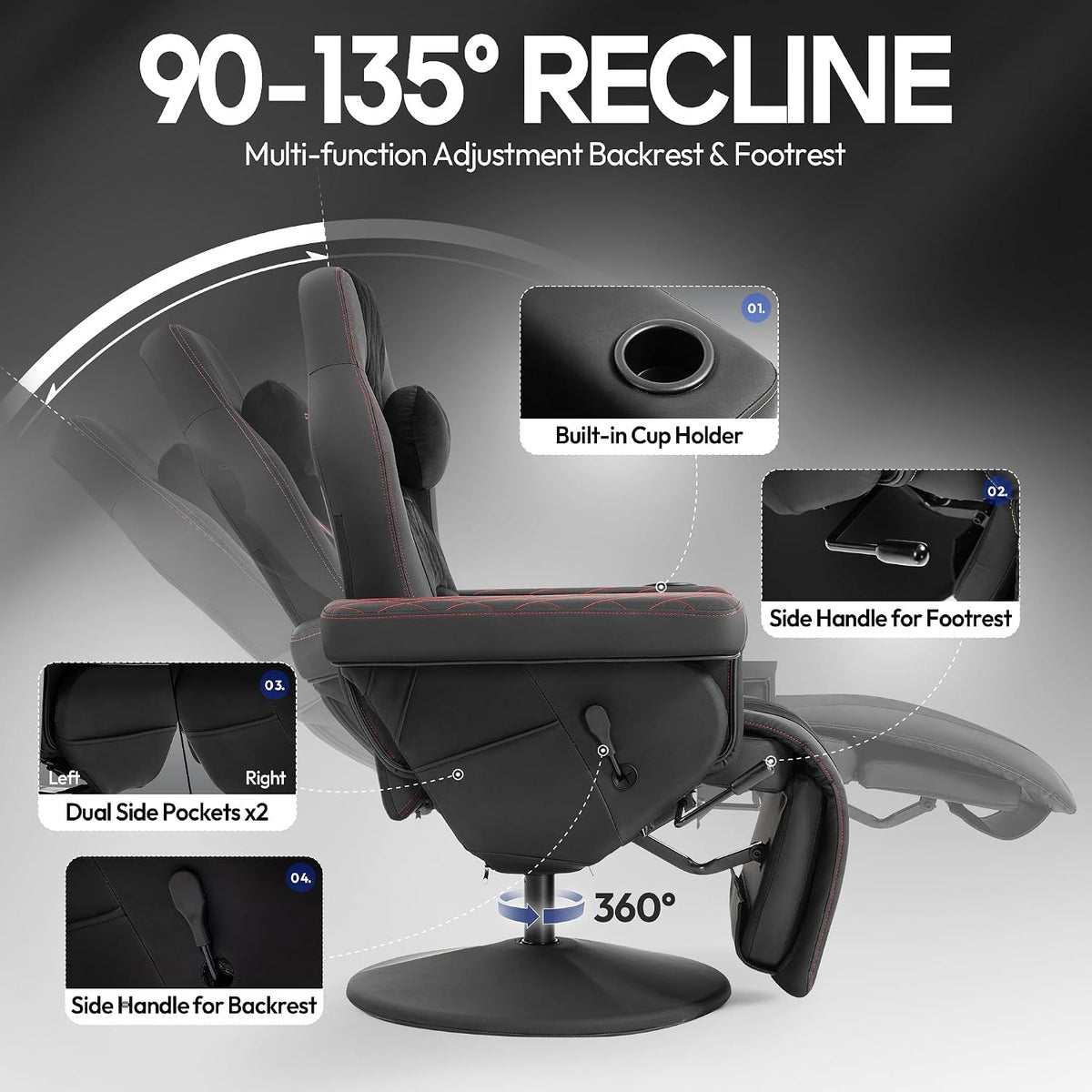 Massage Gaming Recliner Chair With Footrest