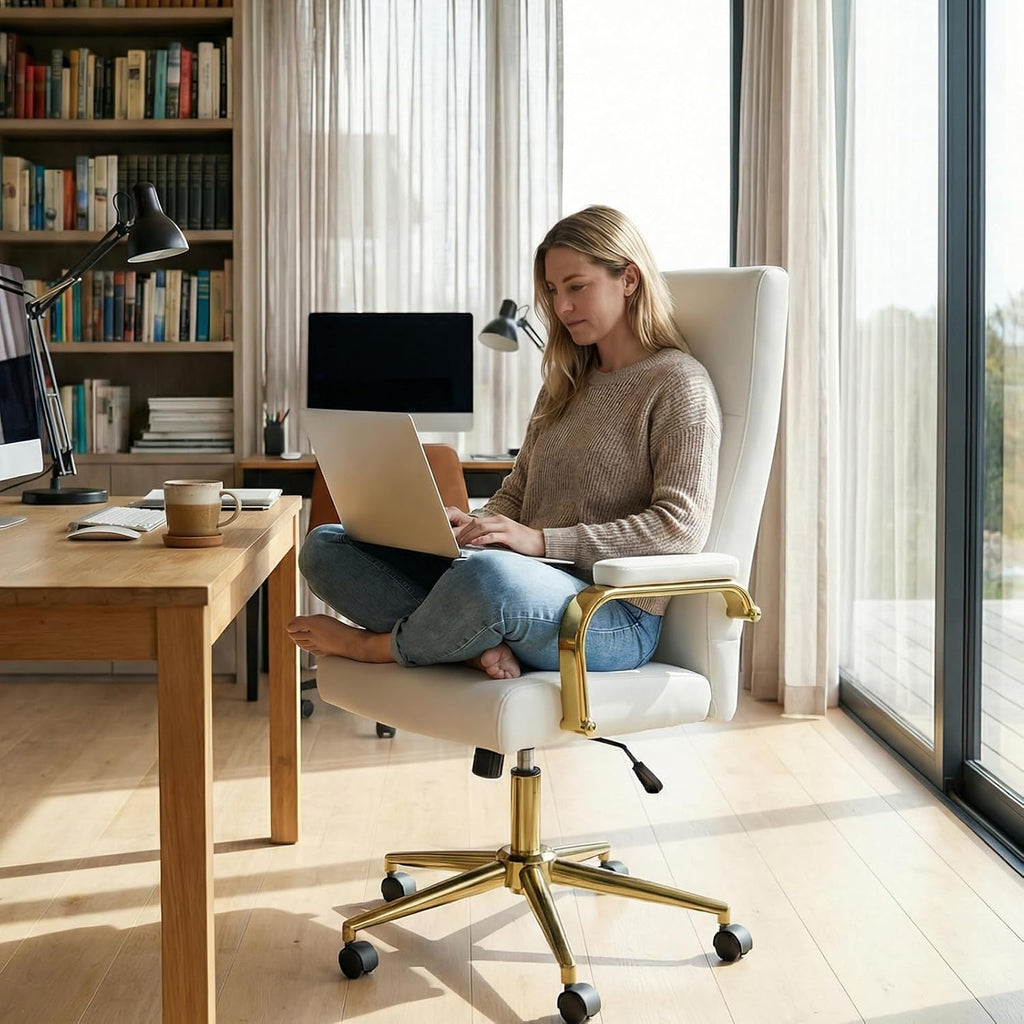 Gold White Memory Foam Swivel Office Chair