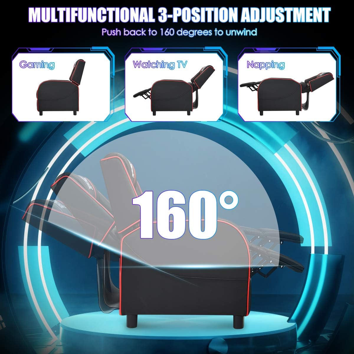Ergonomic Massage Gaming Recliner With Footrest