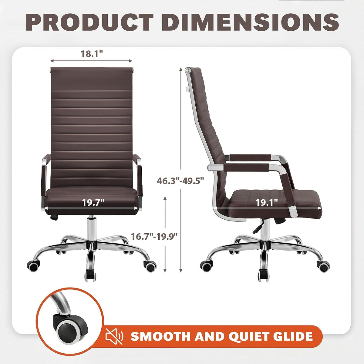 Ribbed PU Leather High‑Back Swivel Office Chair