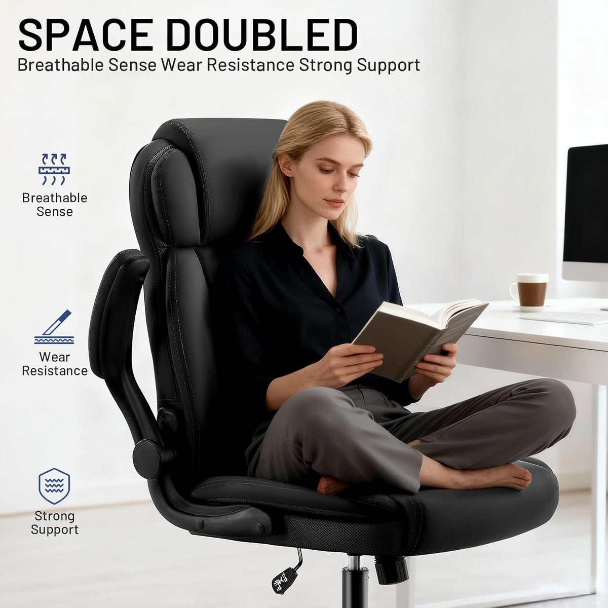 Ergonomic PU Leather High‑Back Swivel Office Chair