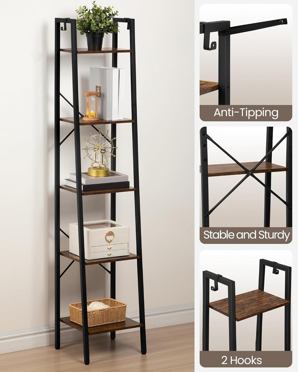 Freestanding Corner Ladder Storage Bookshelf