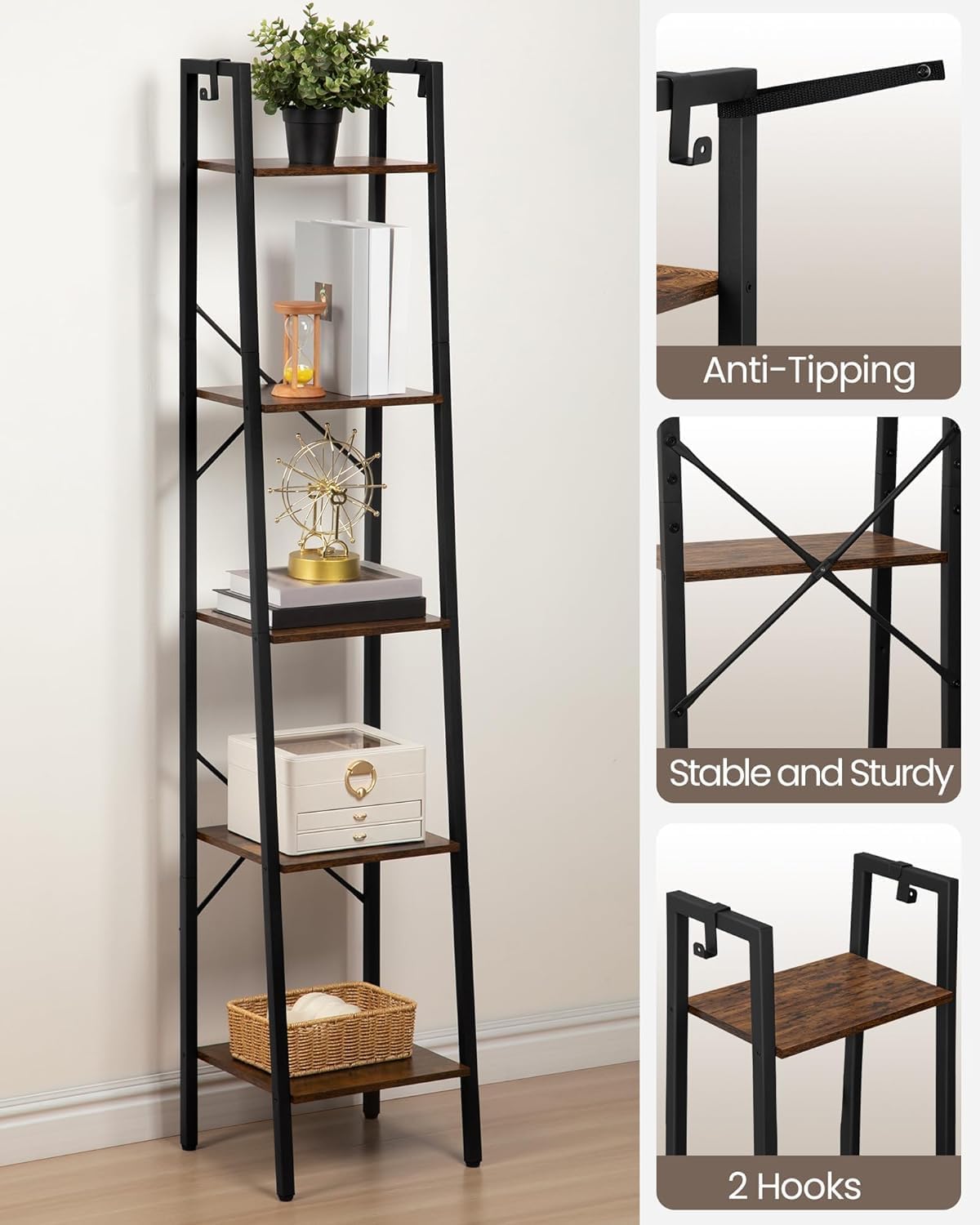 Freestanding Corner Ladder Storage Bookshelf