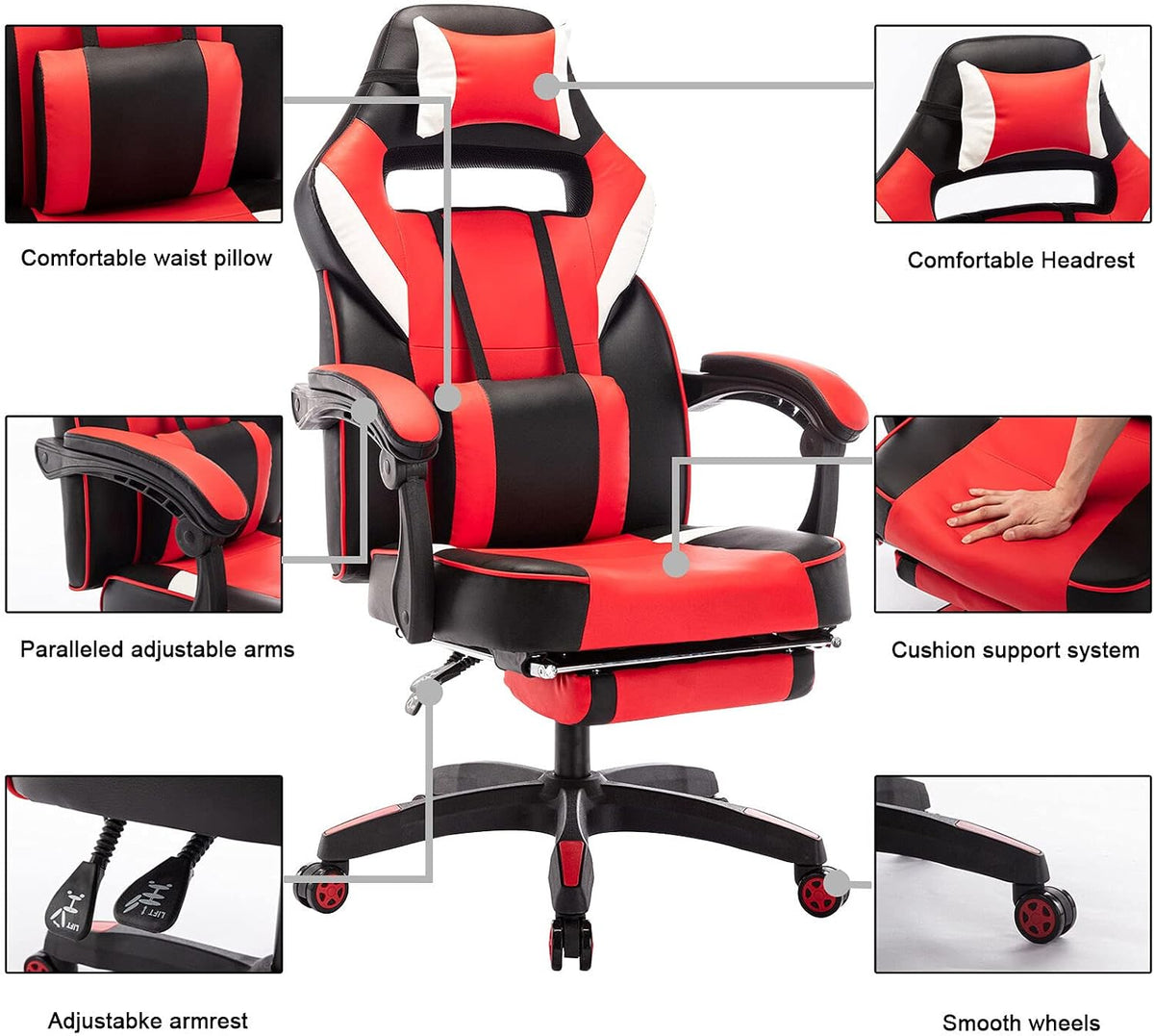 Ergonomic Massage Gaming Chair With Footrest