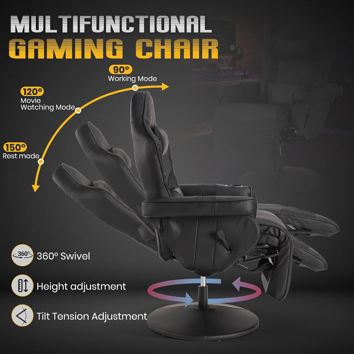 Ergonomic Massage Gaming Chair With Footrest