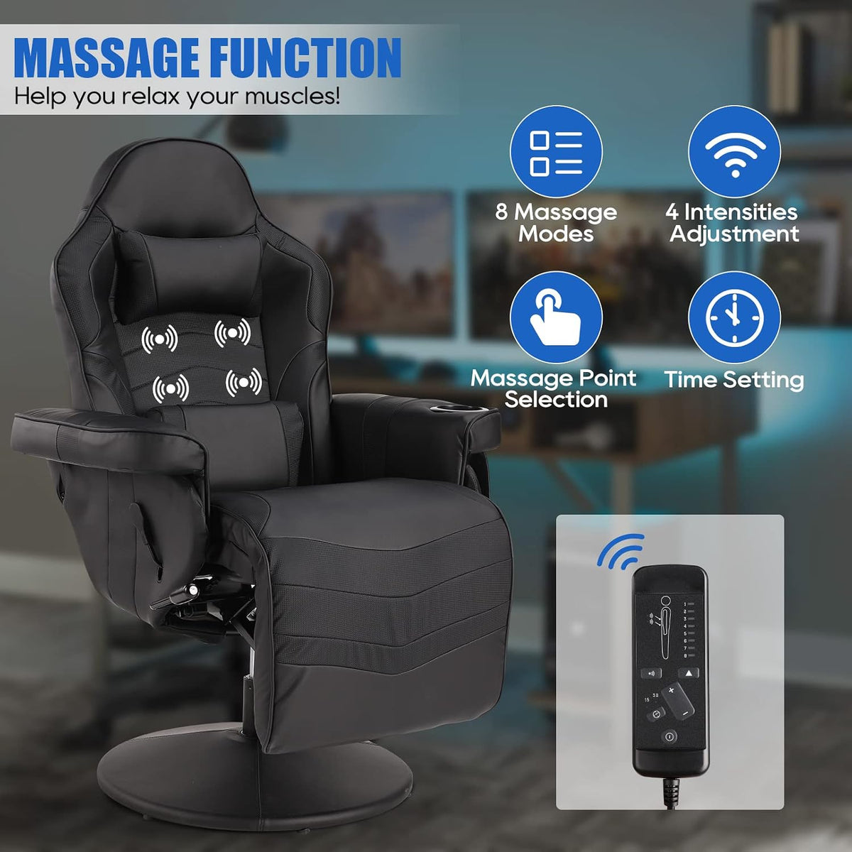Massage Reclining Gaming Chair With Footrest