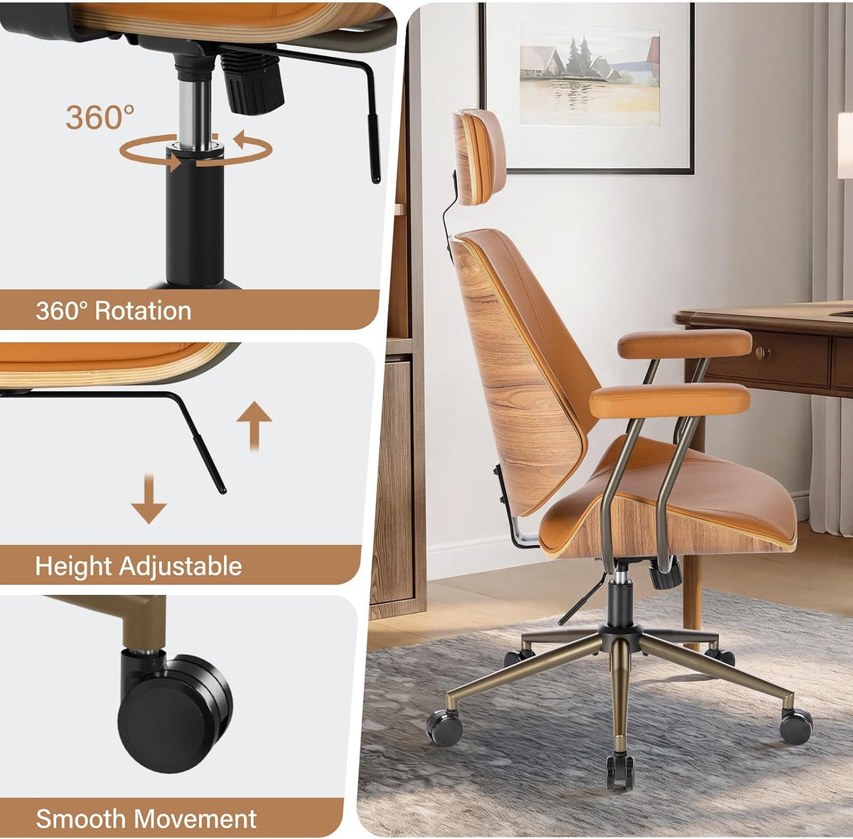 Ergonomic High‑Back Office Chair With Headrest Arms