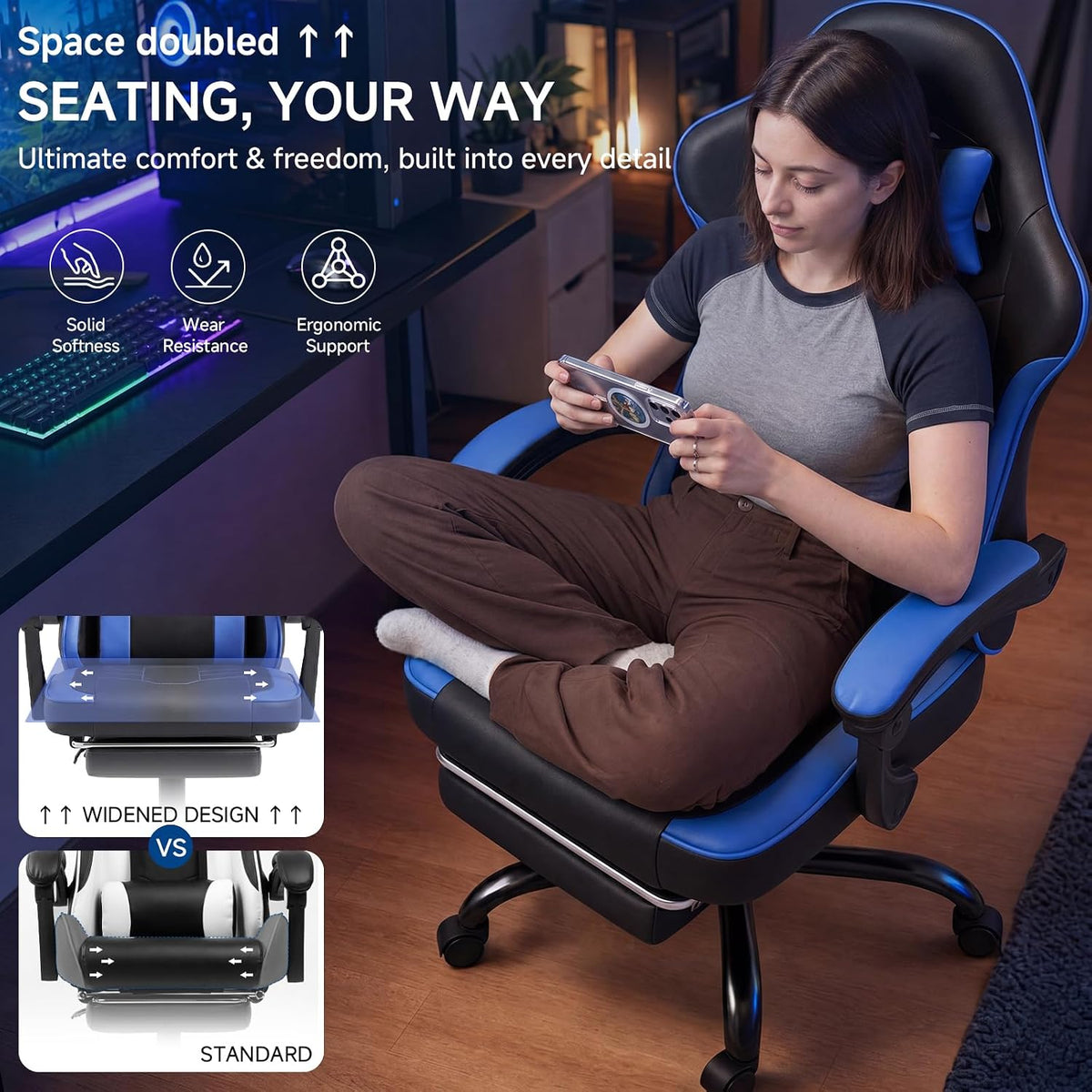 Ergonomic Reclining Gaming Chair With Footrest