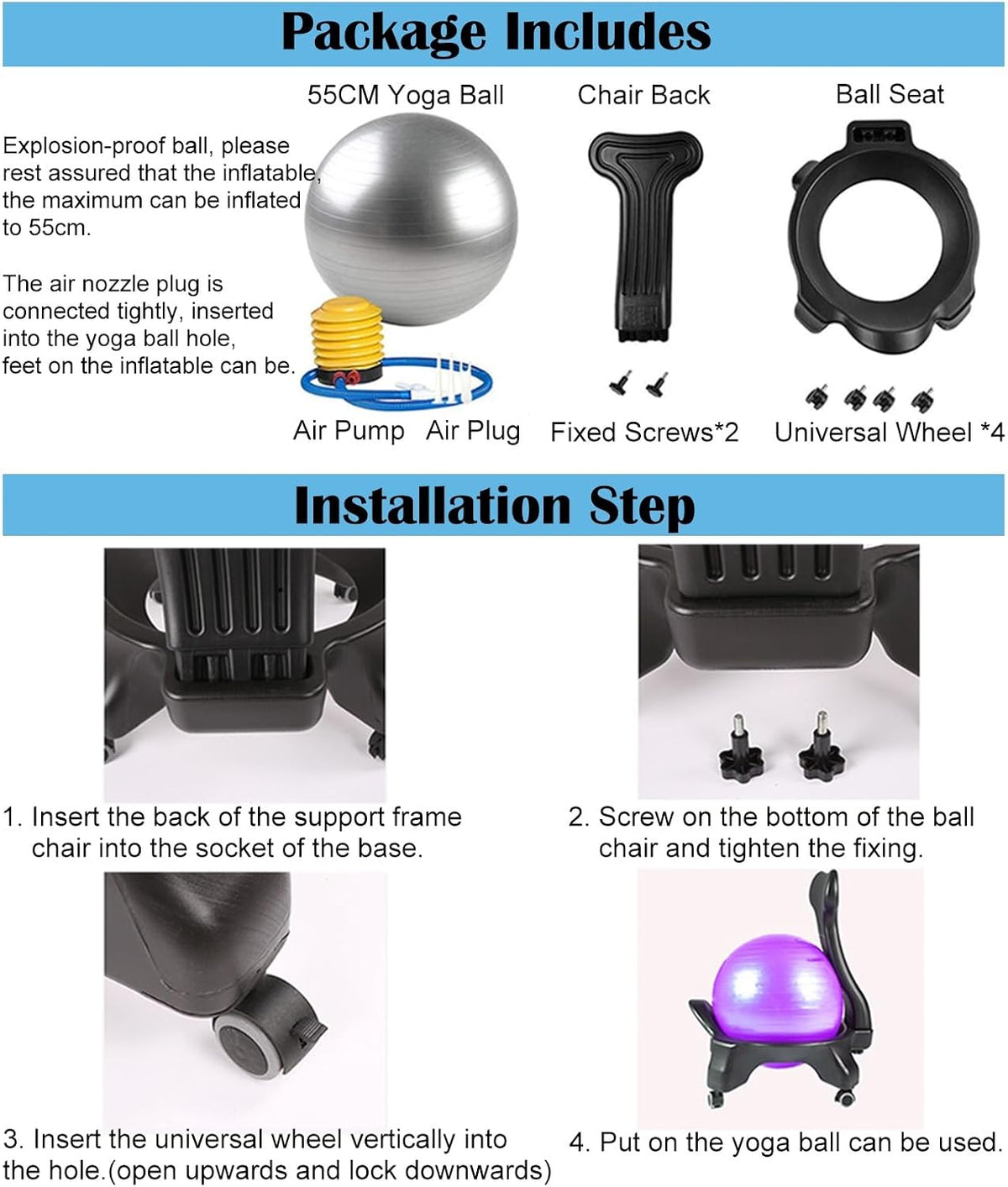 Heavy‑Duty Yoga Balance Ball Office Chair