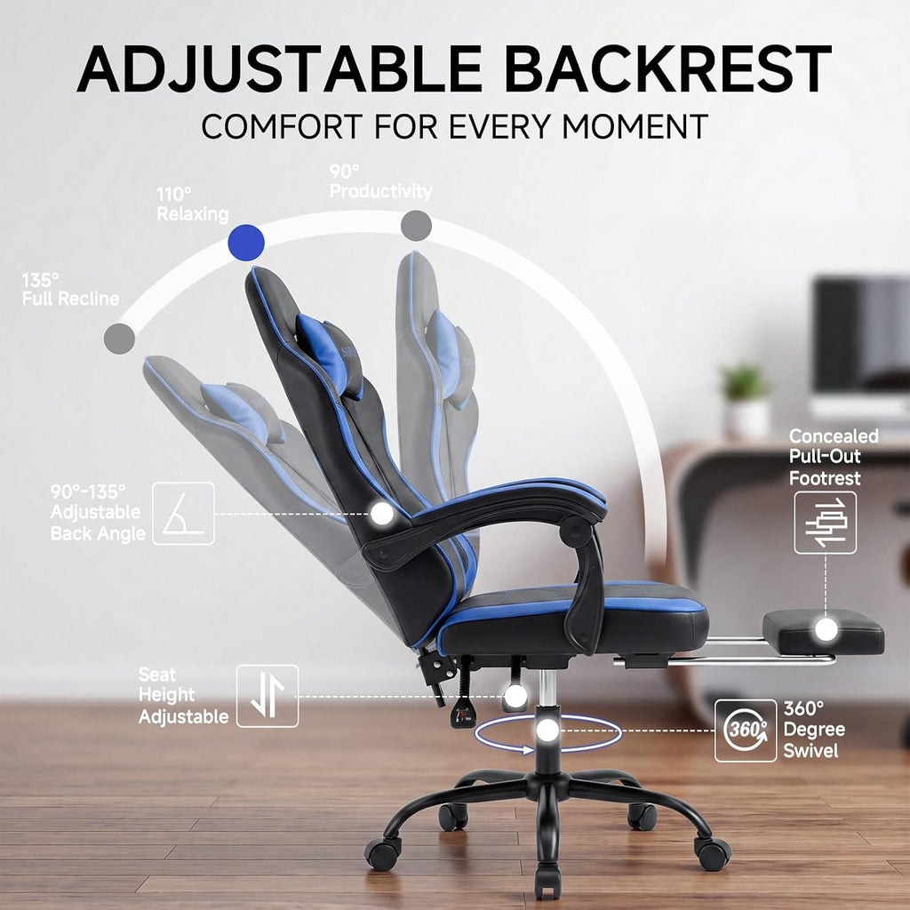 Ergonomic Reclining Gaming Chair With Footrest