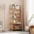 Modern 5‑Tier Wooden Leaning Ladder Bookshelf