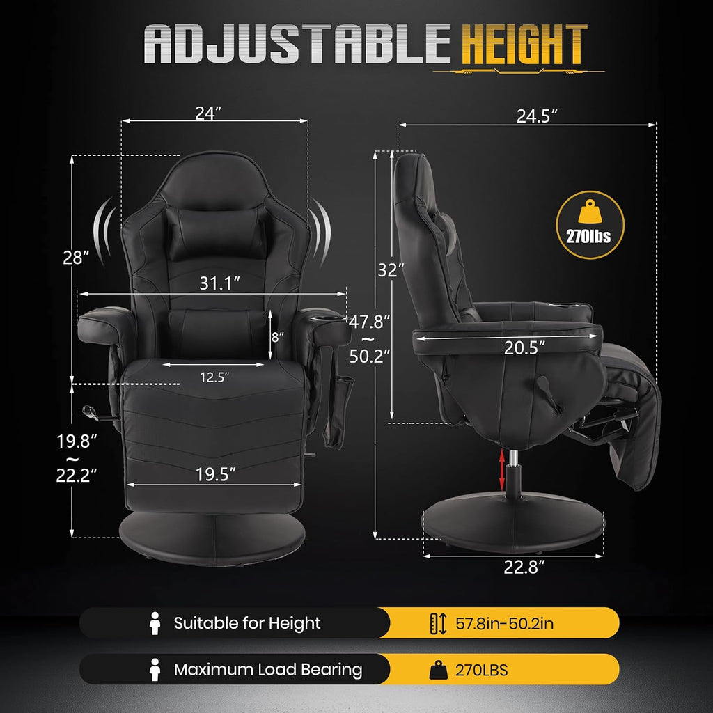 Ergonomic Massage Gaming Chair With Footrest