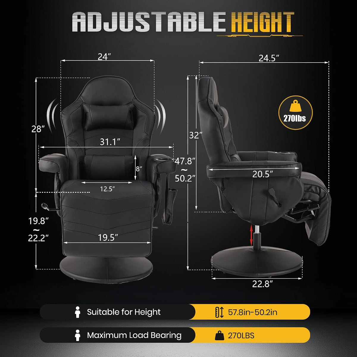 Ergonomic Massage Gaming Chair With Footrest