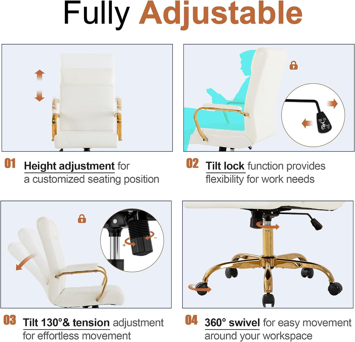 Modern Leather Swivel High‑Back Office Chair