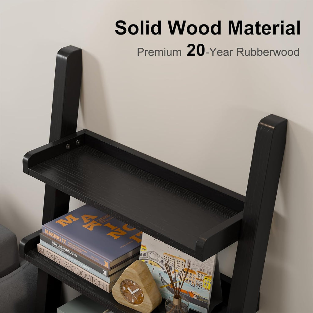 Modern 5‑Tier Wooden Leaning Ladder Bookshelf
