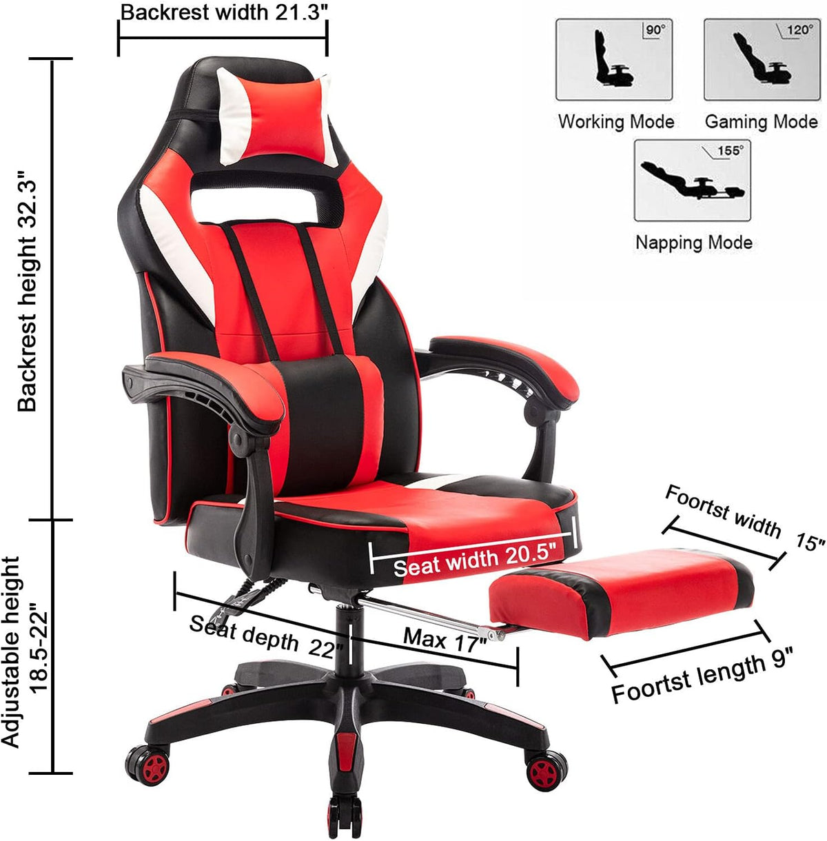 Ergonomic Massage Gaming Chair With Footrest