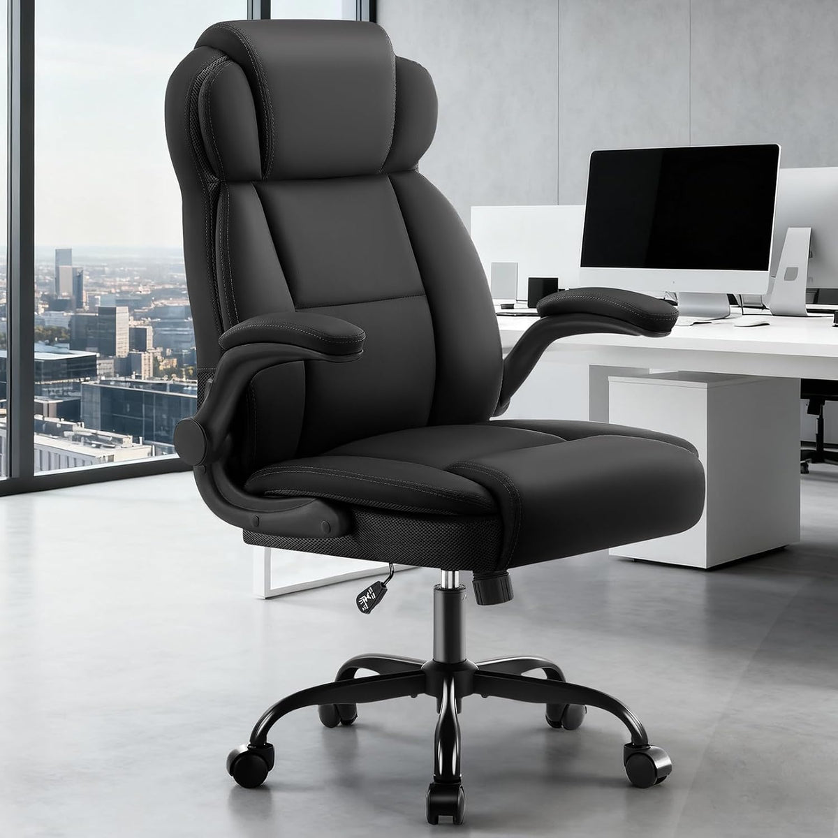 Ergonomic PU Leather High‑Back Swivel Office Chair