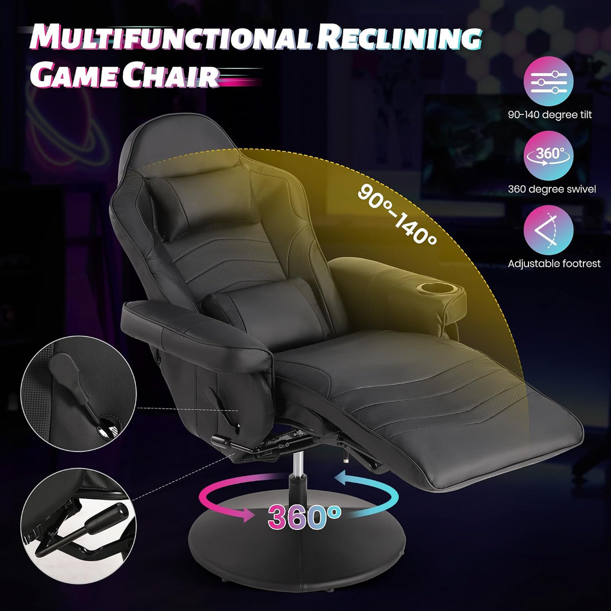 Massage High‑Back Swivel Reclining Gaming Chair
