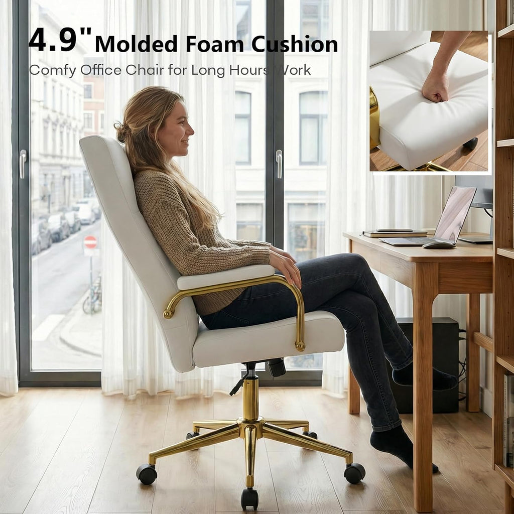 Gold White Memory Foam Swivel Office Chair