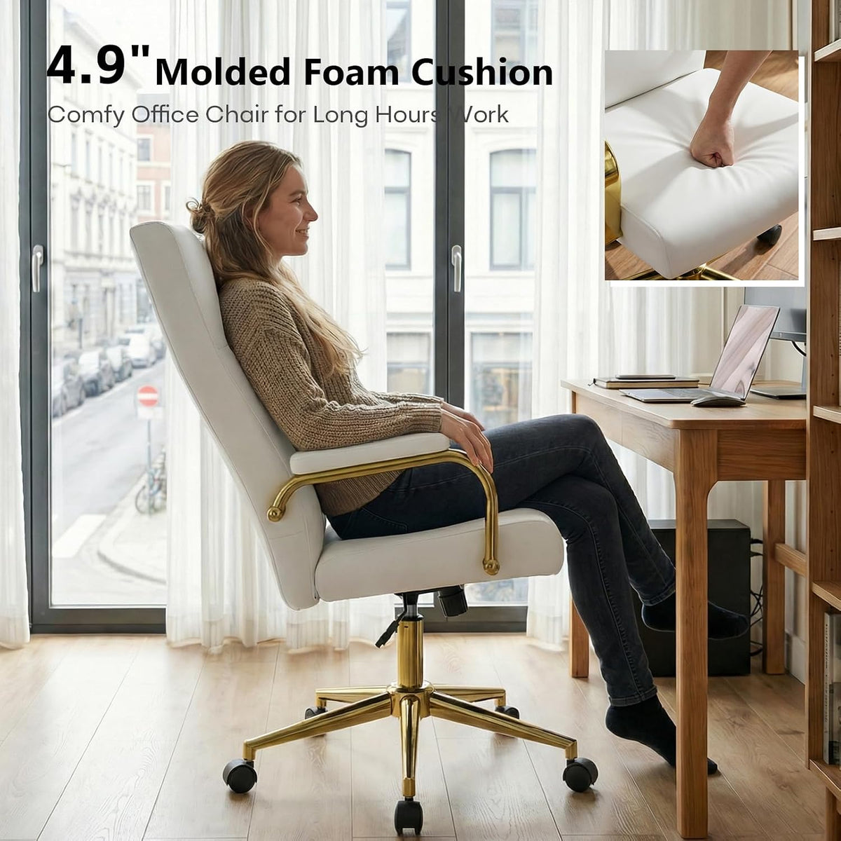 Gold White Memory Foam Swivel Office Chair