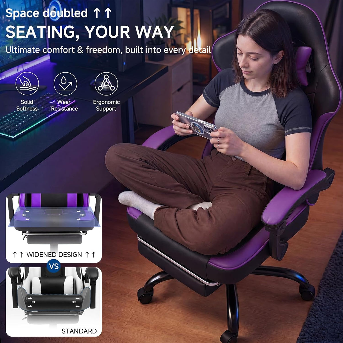 Reclining Gaming Chair With Footrest For Adults