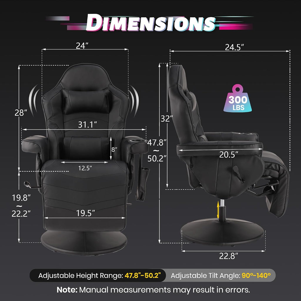 Massage High‑Back Swivel Reclining Gaming Chair