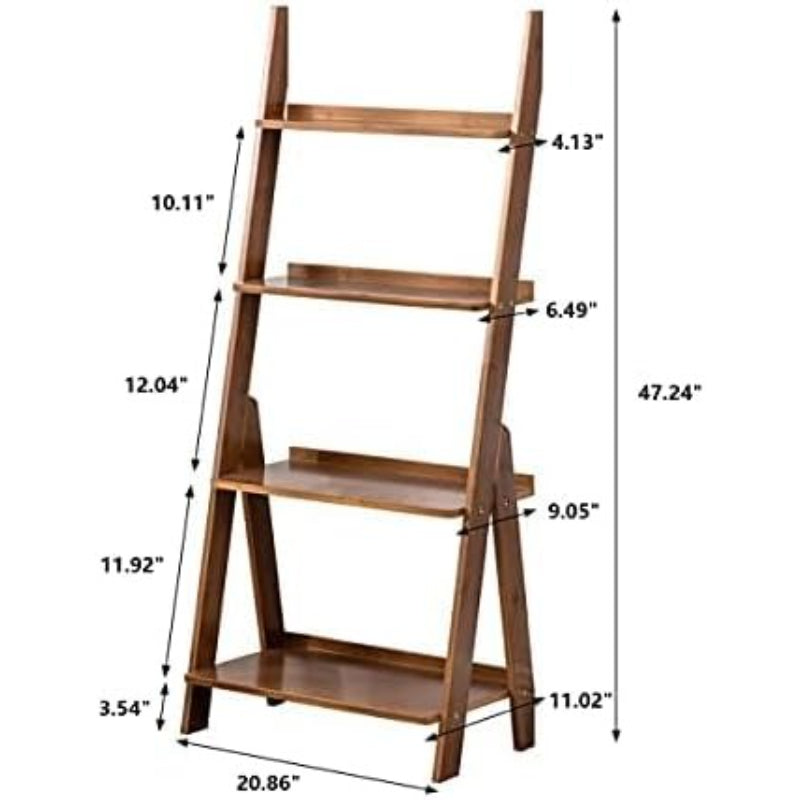 4‑Tier Bamboo Leaning Ladder Storage Bookshelf