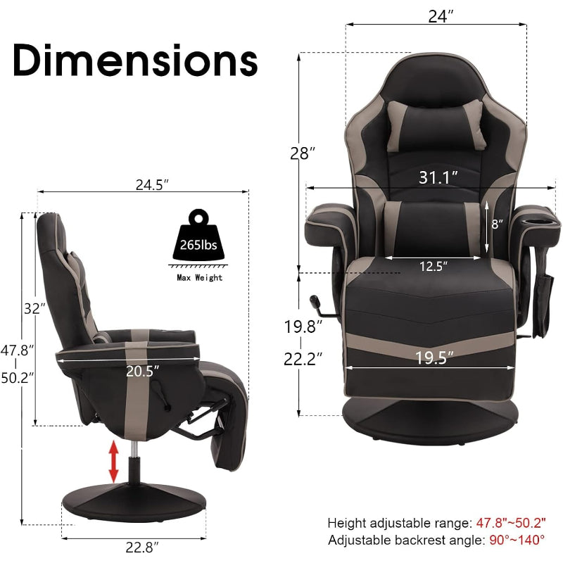 Massage Reclining Gaming Chair With Footrest