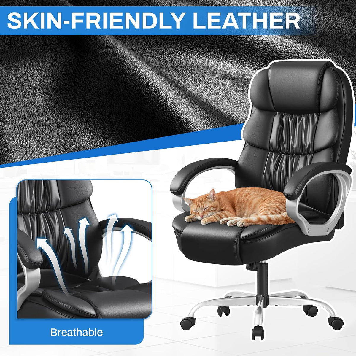 Ergonomic Leather High‑Back Swivel Office Chair