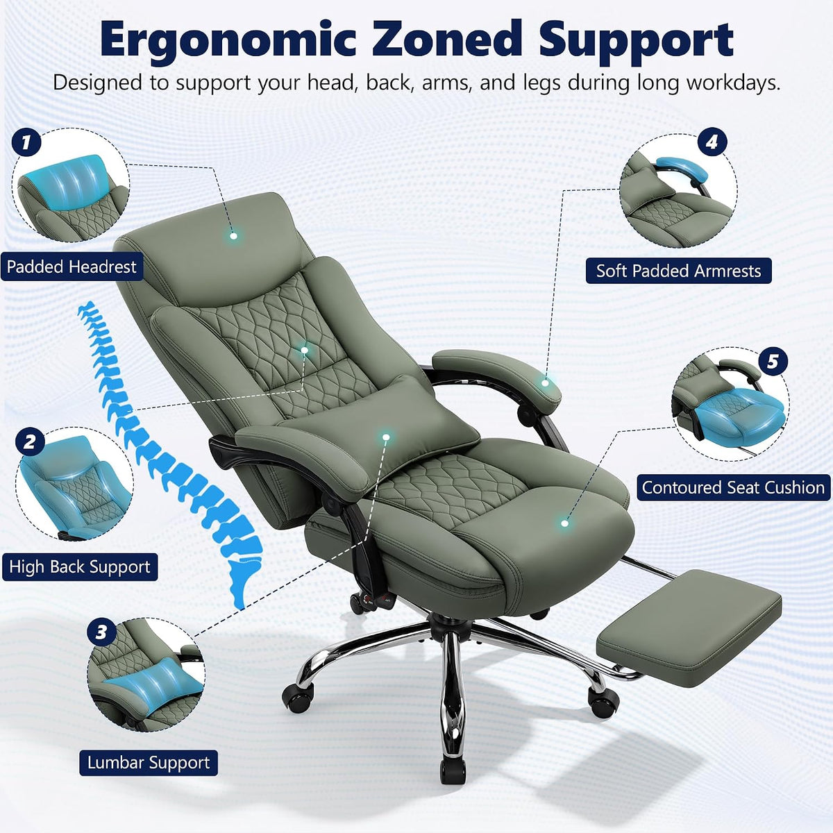 Heavy‑Duty Reclining PU Leather Office Chair