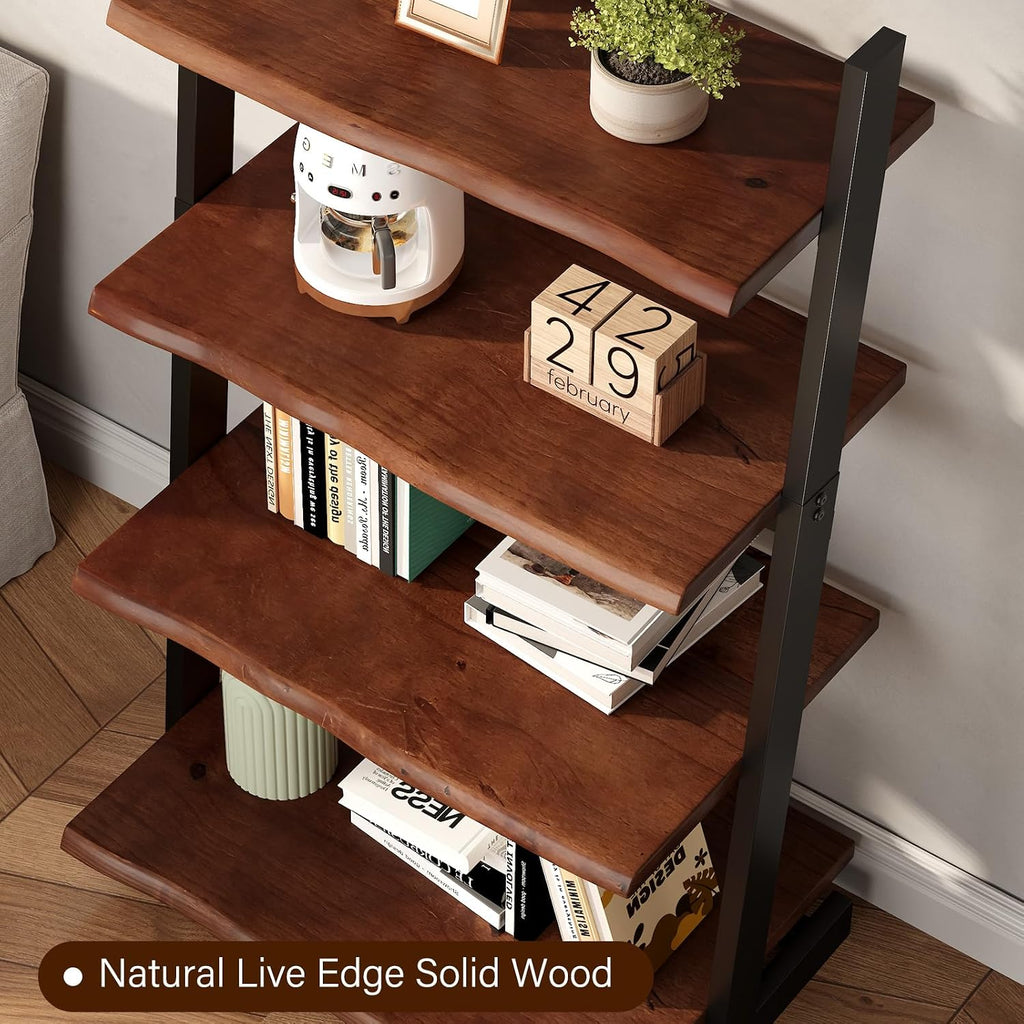 Solid Wood 4‑Tier Leaning Ladder Bookshelf