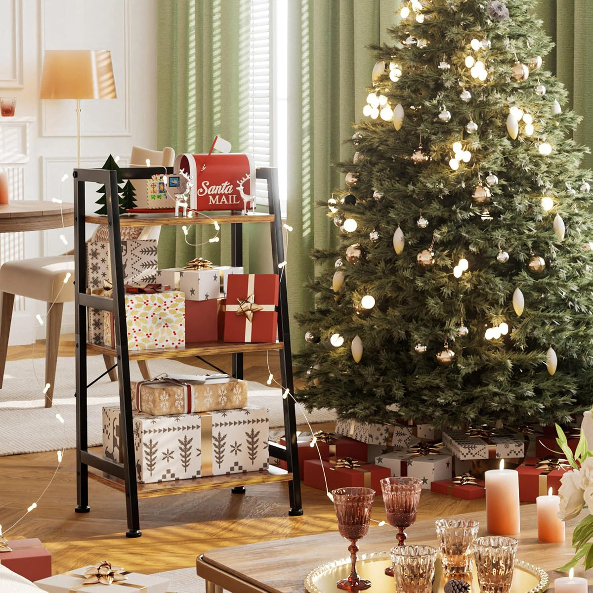 Industrial 3‑Tier Metal‑Wood Ladder Bookshelf