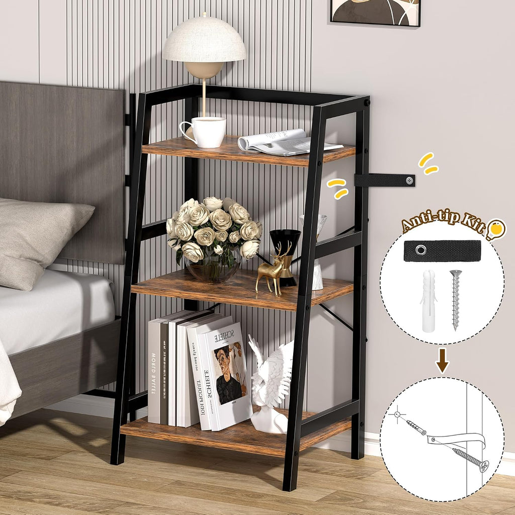 Industrial 3‑Tier Metal‑Wood Ladder Bookshelf