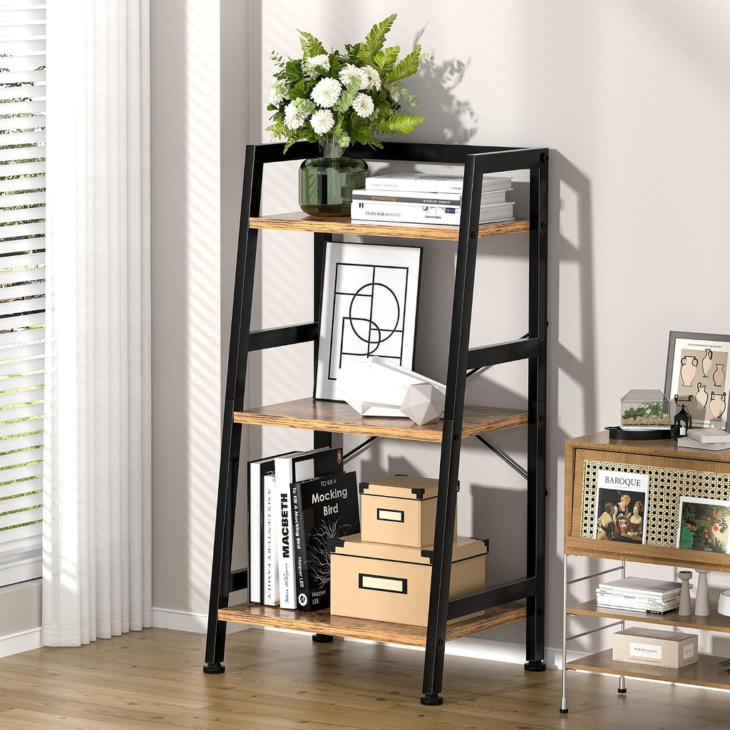 Industrial 3‑Tier Metal‑Wood Ladder Bookshelf