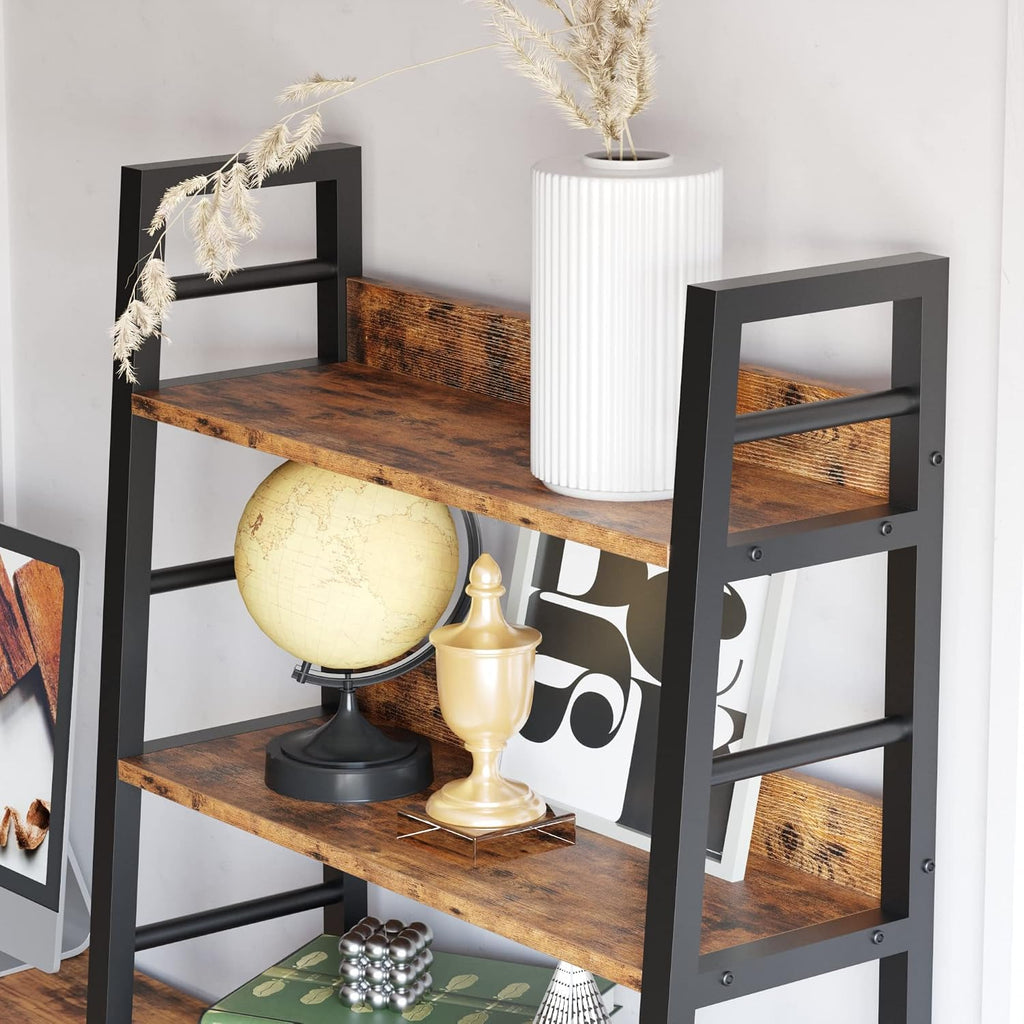 Rustic 4‑Tier Ladder Bookcase With Louvered Doors