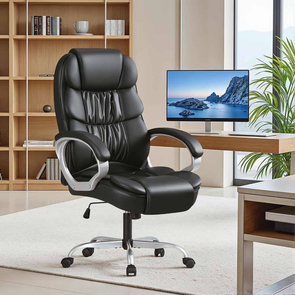 Ergonomic Leather High‑Back Swivel Office Chair