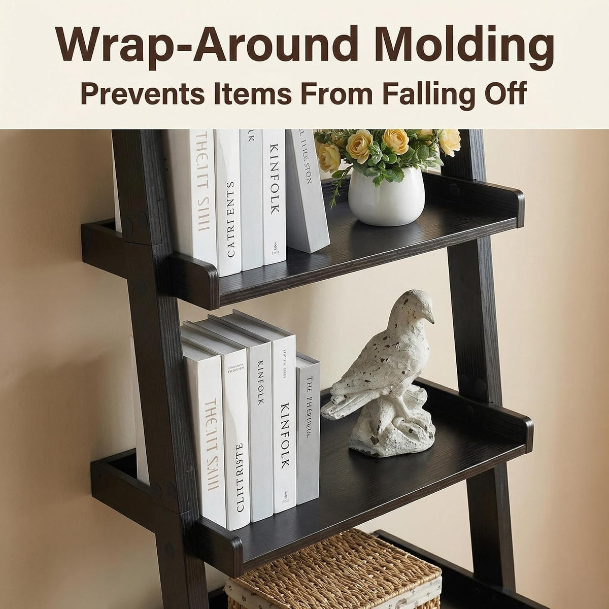 5‑Tier Modern Leaning Wooden Ladder Bookshelf