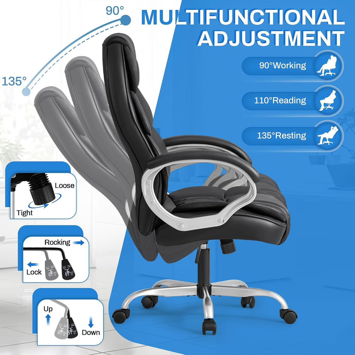 Ergonomic Leather High‑Back Swivel Office Chair