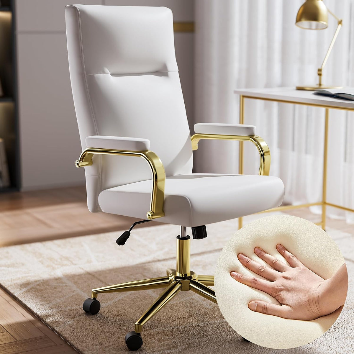 Gold White Memory Foam Swivel Office Chair