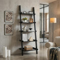 5‑Tier Modern Leaning Wooden Ladder Bookshelf