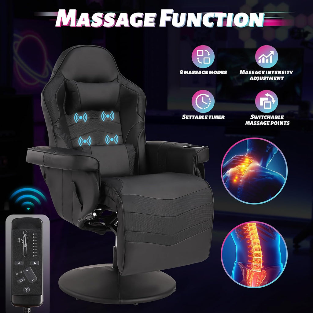 Massage High‑Back Swivel Reclining Gaming Chair