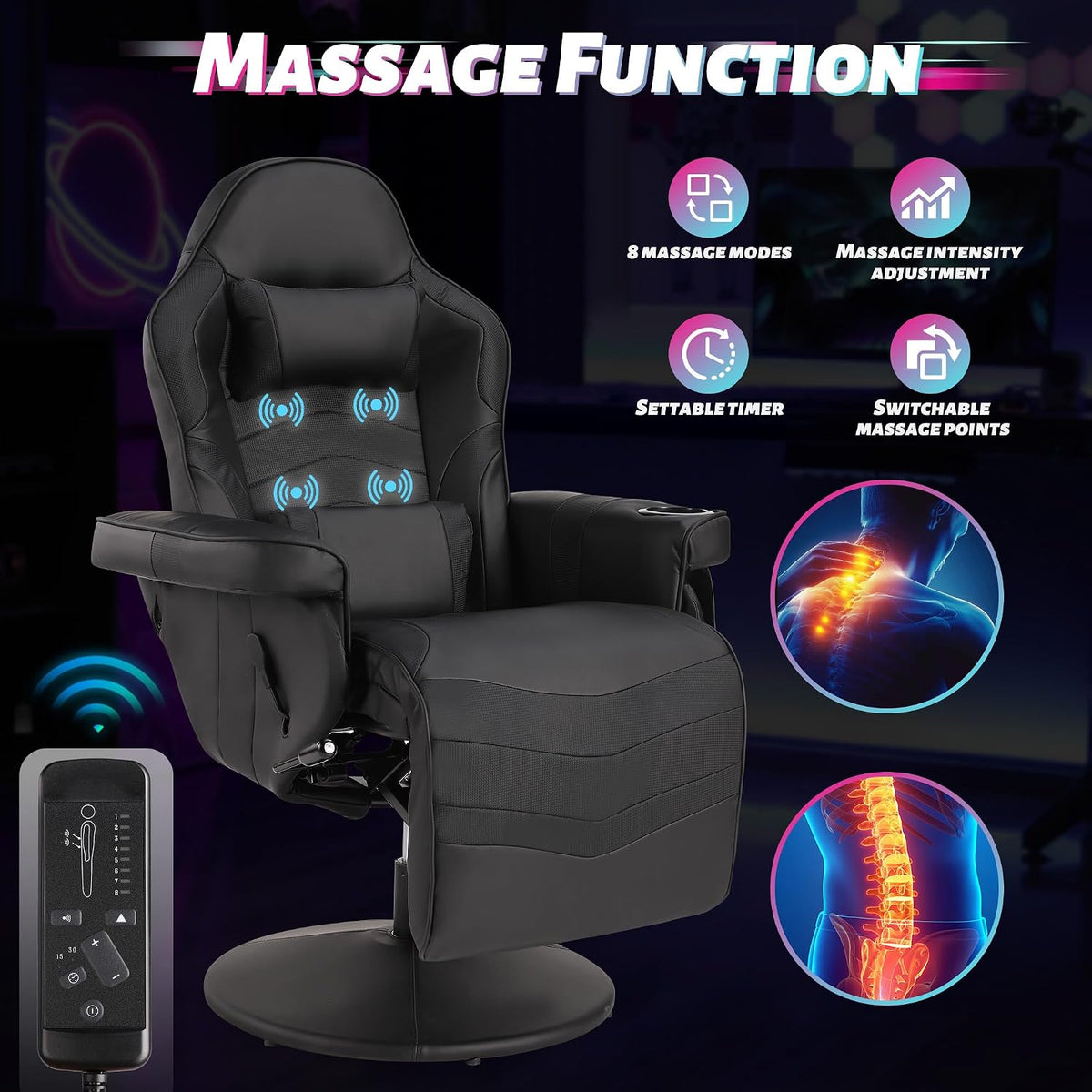 Massage High‑Back Swivel Reclining Gaming Chair