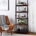 Solid Rubberwood 5‑Tier Ladder Bookshelf Organizer