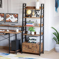 Rustic 4‑Tier Ladder Bookcase With Louvered Doors